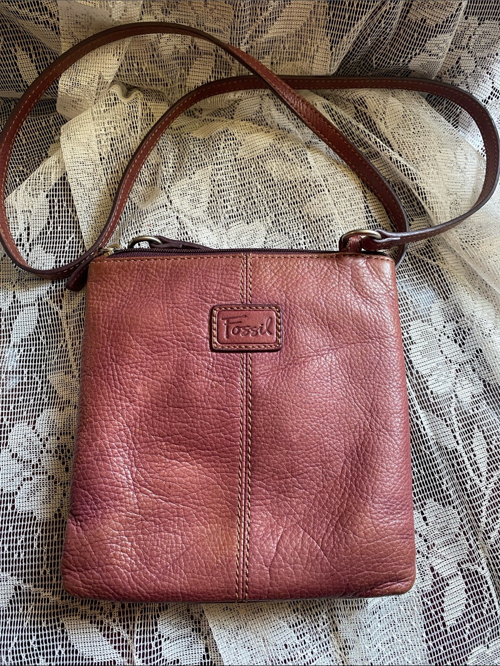 Fossil Leather Crossbody Bag in Rose Brown